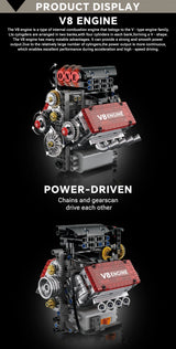 V8 Engine Motorized Simulation Brick Model Electrically Drive Building Blocks Technical Car Parts Creative Toys Gifts Adult