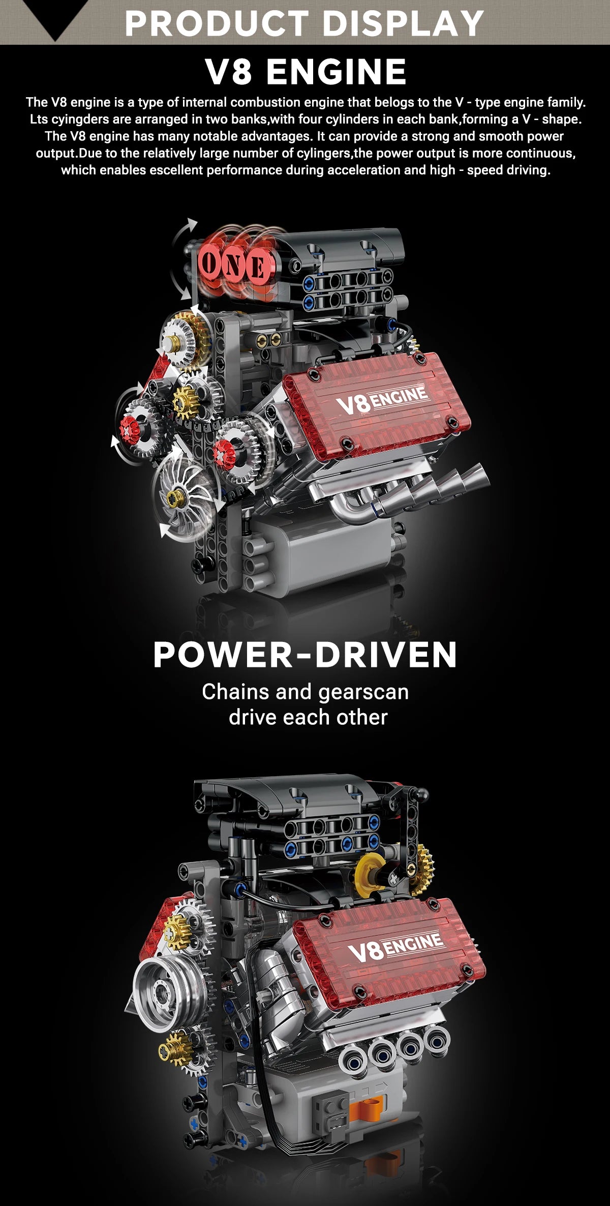 V8 Engine Motorized Simulation Brick Model Electrically Drive Building Blocks Technical Car Parts Creative Toys Gifts Adult