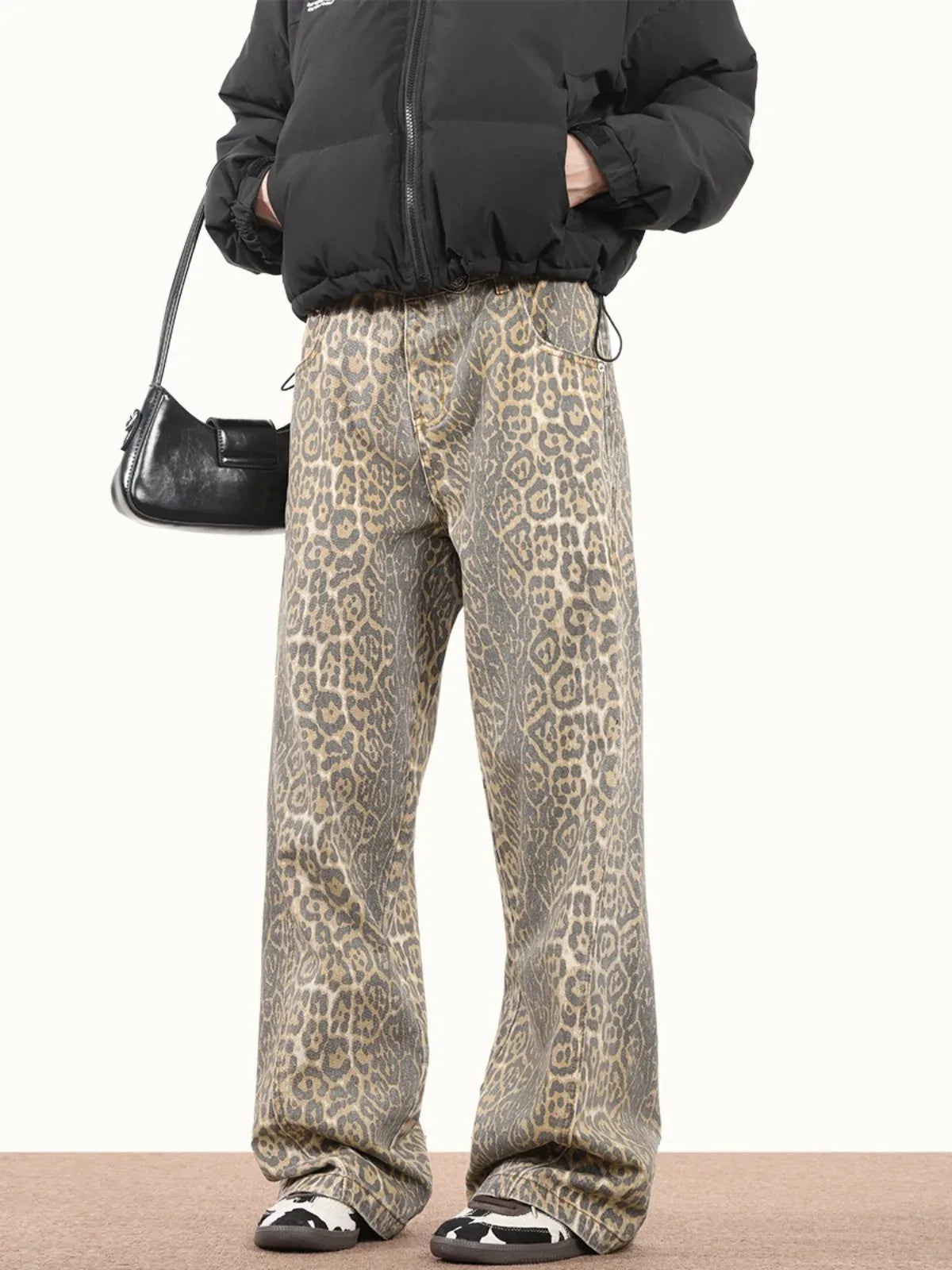 Women's High-Waisted Leopard Wide Leg Jeans | Y2K Vintage