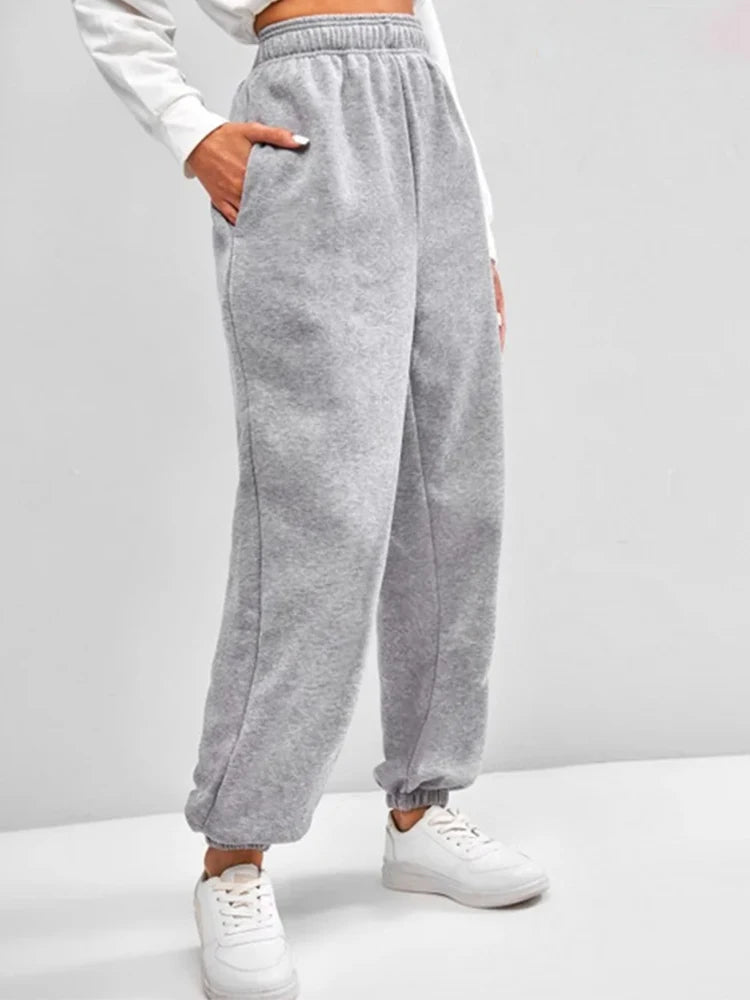 Women's High Waist Fleece Sweatpants with Elastic Waistband