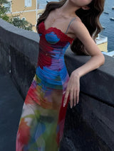 Colorful Lace Maxi Dress with Stretch Fit