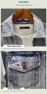New Denim Jacket Mens Embroidery Trendy Jackets Casual Vintage Streetwear Coats Autumn High Street Embroidery Denim Jacket