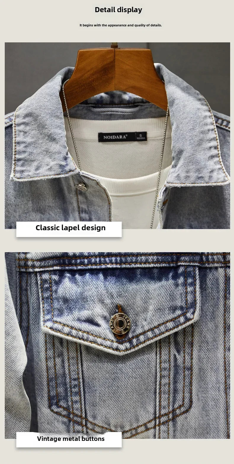 New Denim Jacket Mens Embroidery Trendy Jackets Casual Vintage Streetwear Coats Autumn High Street Embroidery Denim Jacket