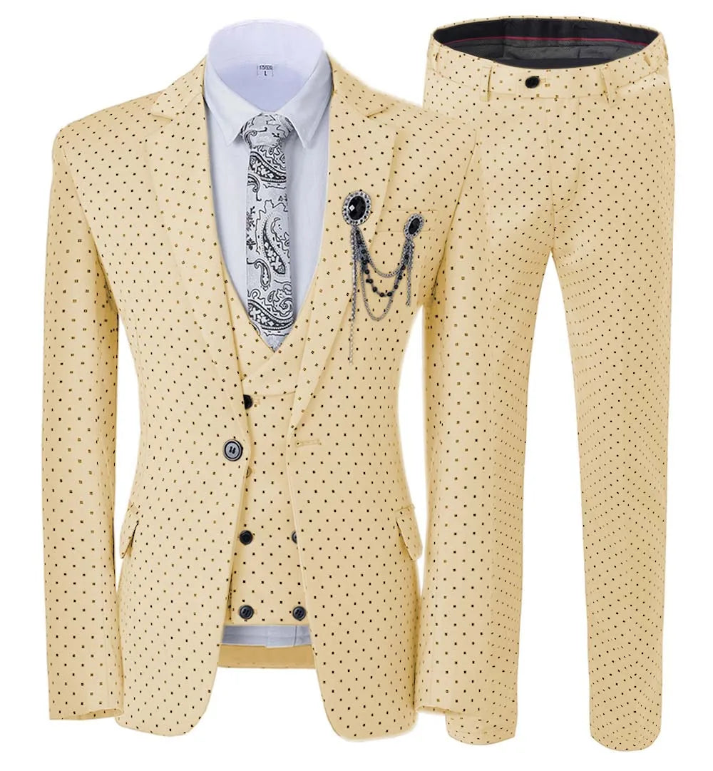 Men’s Slim Fit 3-Piece Patterned Suit