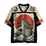 Harajuku Japanese-style ukiyo 3D Print Sport Breatha Quick-dry Men Women V-neck T-shirt Street Fashion Y2K Parent-child Clothing