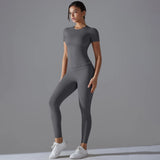 Yoga Set Women Workout Set Sportswear Gym Clothing Fitness Shorts Sleeve Crop Top High Waist Leggings Sports Suits