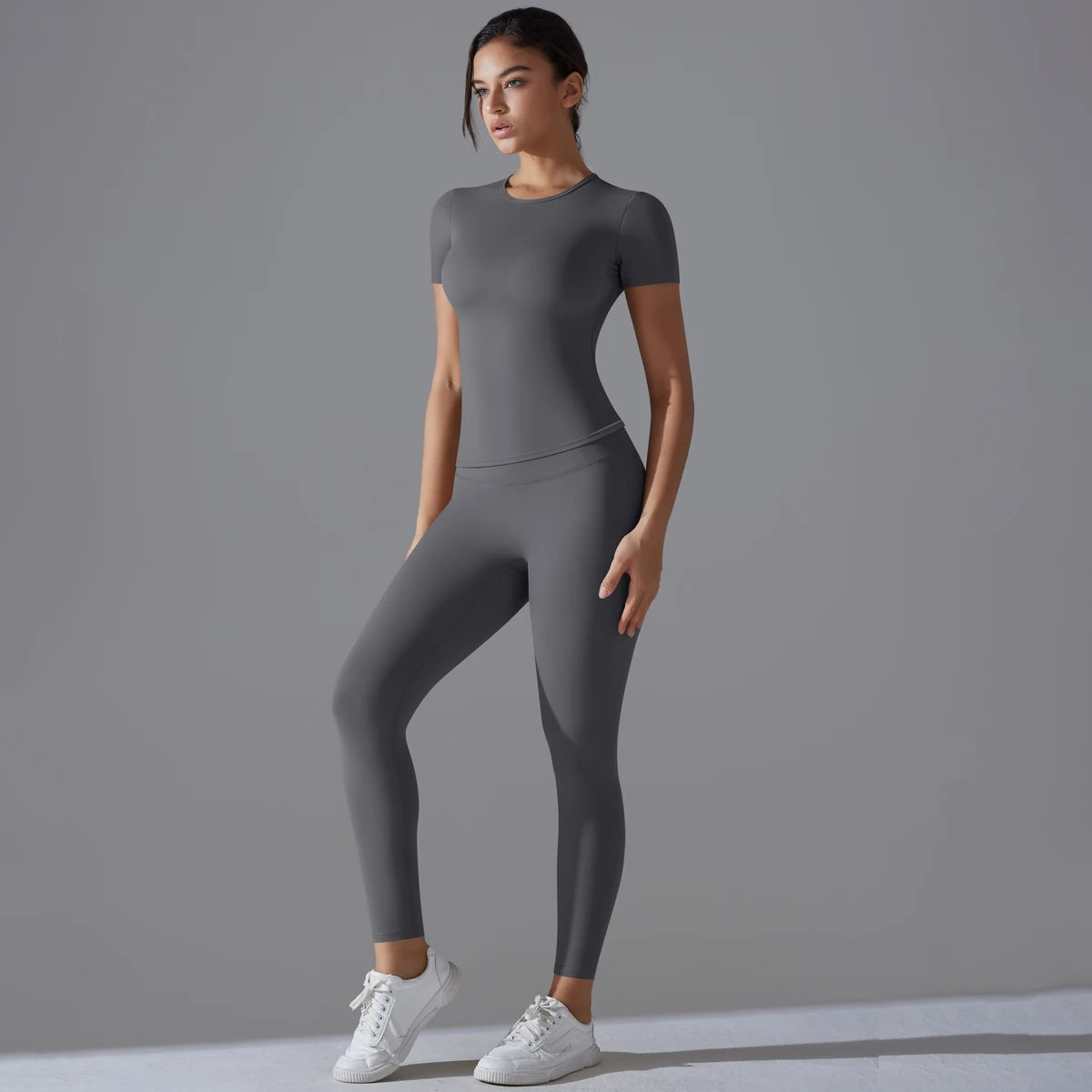 Yoga Set Women Workout Set Sportswear Gym Clothing Fitness Shorts Sleeve Crop Top High Waist Leggings Sports Suits
