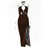 Women's Denim Bodycon Midi Dress – Backless Sleeveless Party Dress