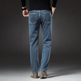 2025 Winter New Men's Fleece Thickened Jeans Retro Blue Hot Straight Casual Pants Stretch Premium Velvet Warm Denim Pants