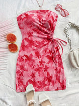 Floral Print Ruched Tube Mini Dress