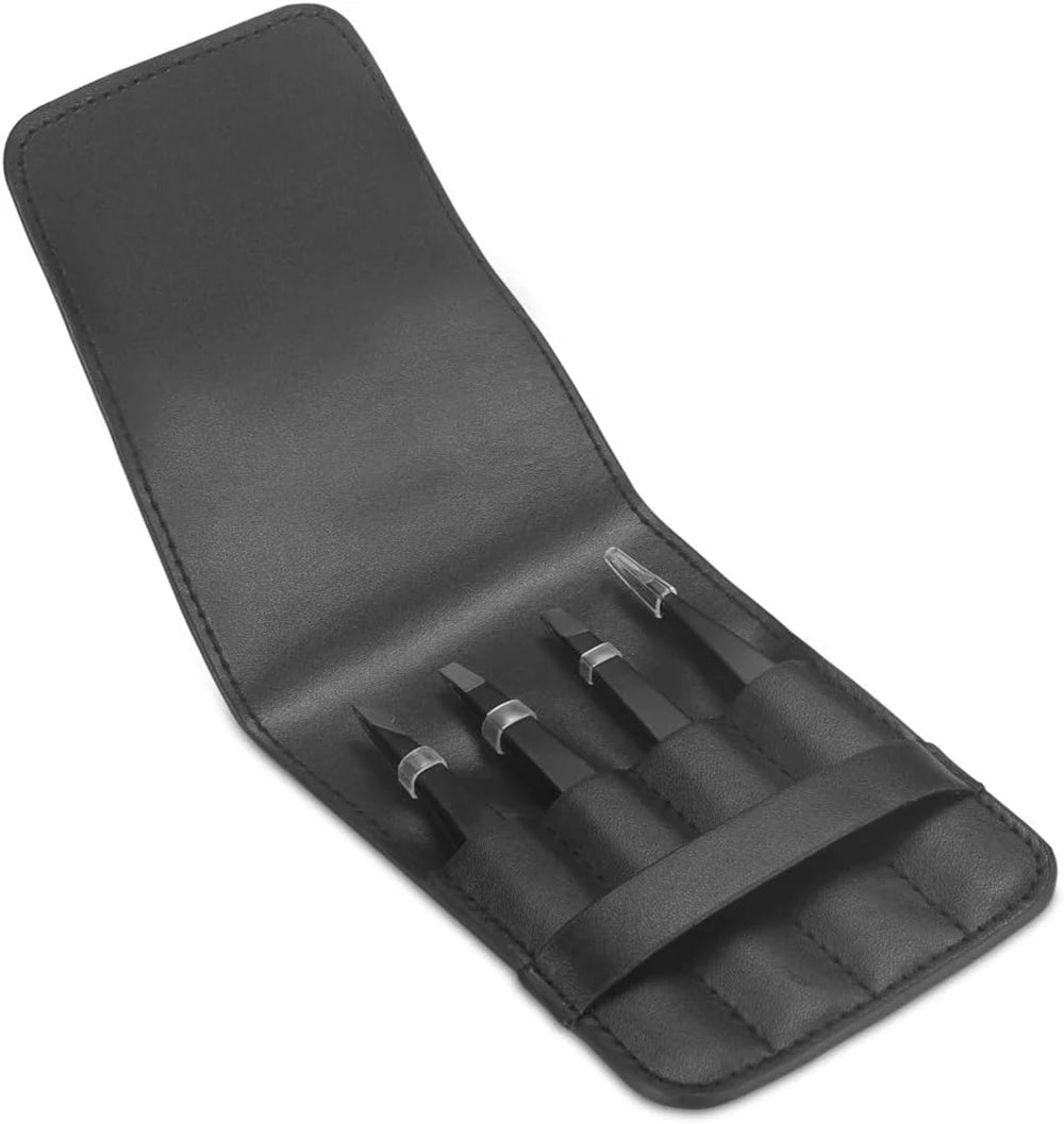 Professional 4-Piece Stainless Steel Tweezers Set with Travel Case - USA Origin