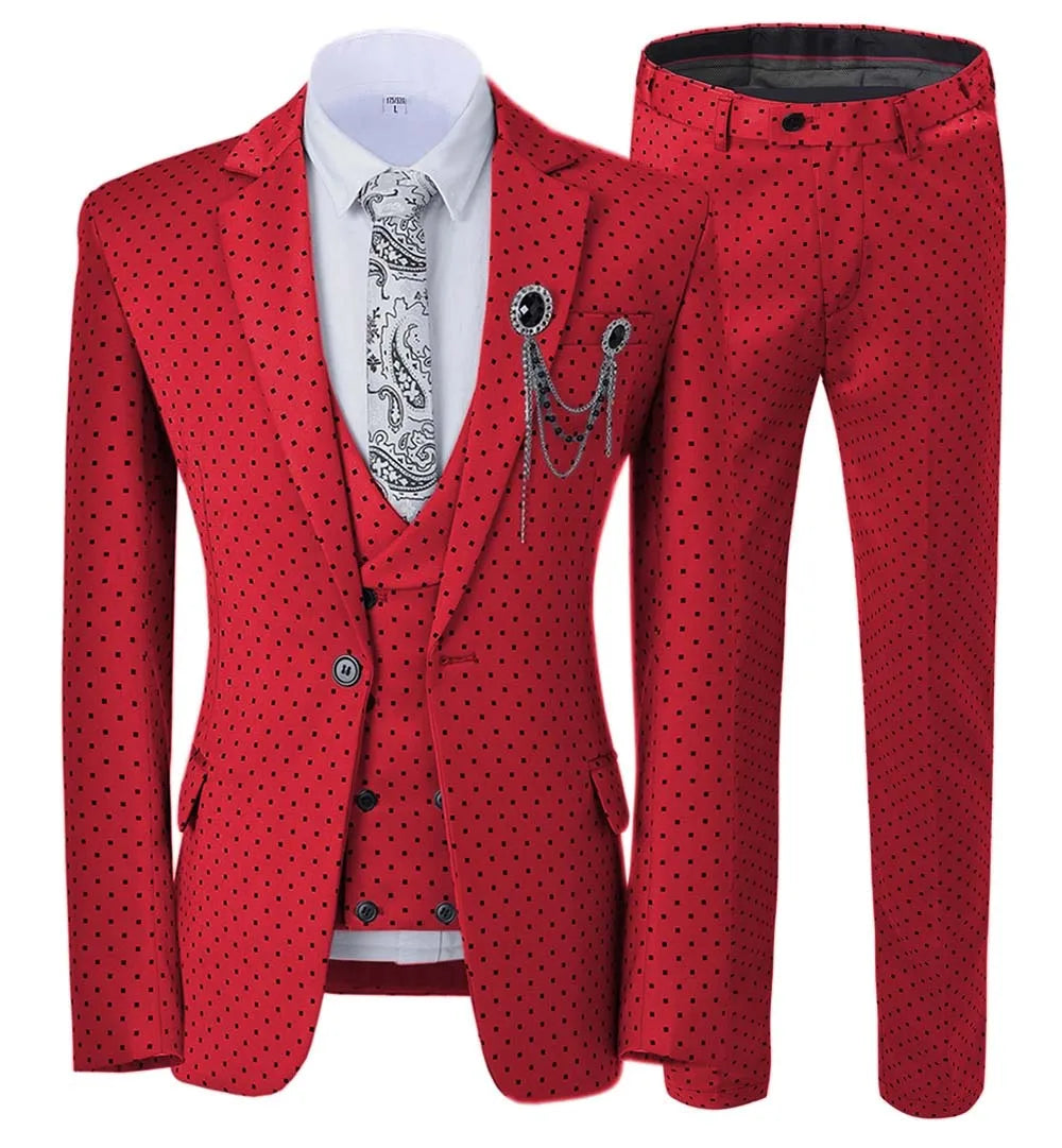Men’s Slim Fit 3-Piece Patterned Suit
