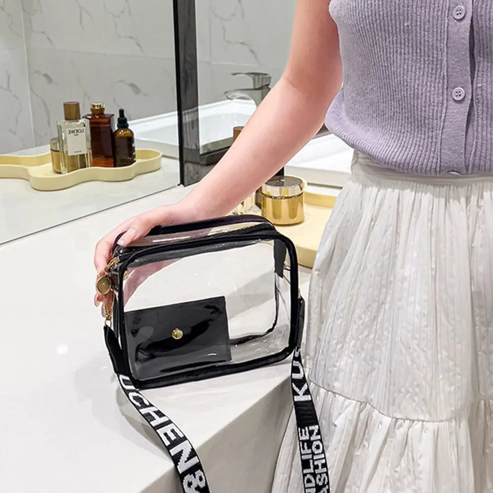 Transparent Crossbody Bag for Women Candy Color Letter Fashion Shoulder Bag PVC Transparent Jelly Bag Small Square Bag