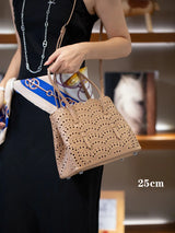 New Tote Bag French Cowhide Handmade Bag Niche Laser Engraved Hollow Leather Vegetable Basket Bag Casual Versatile Temperament