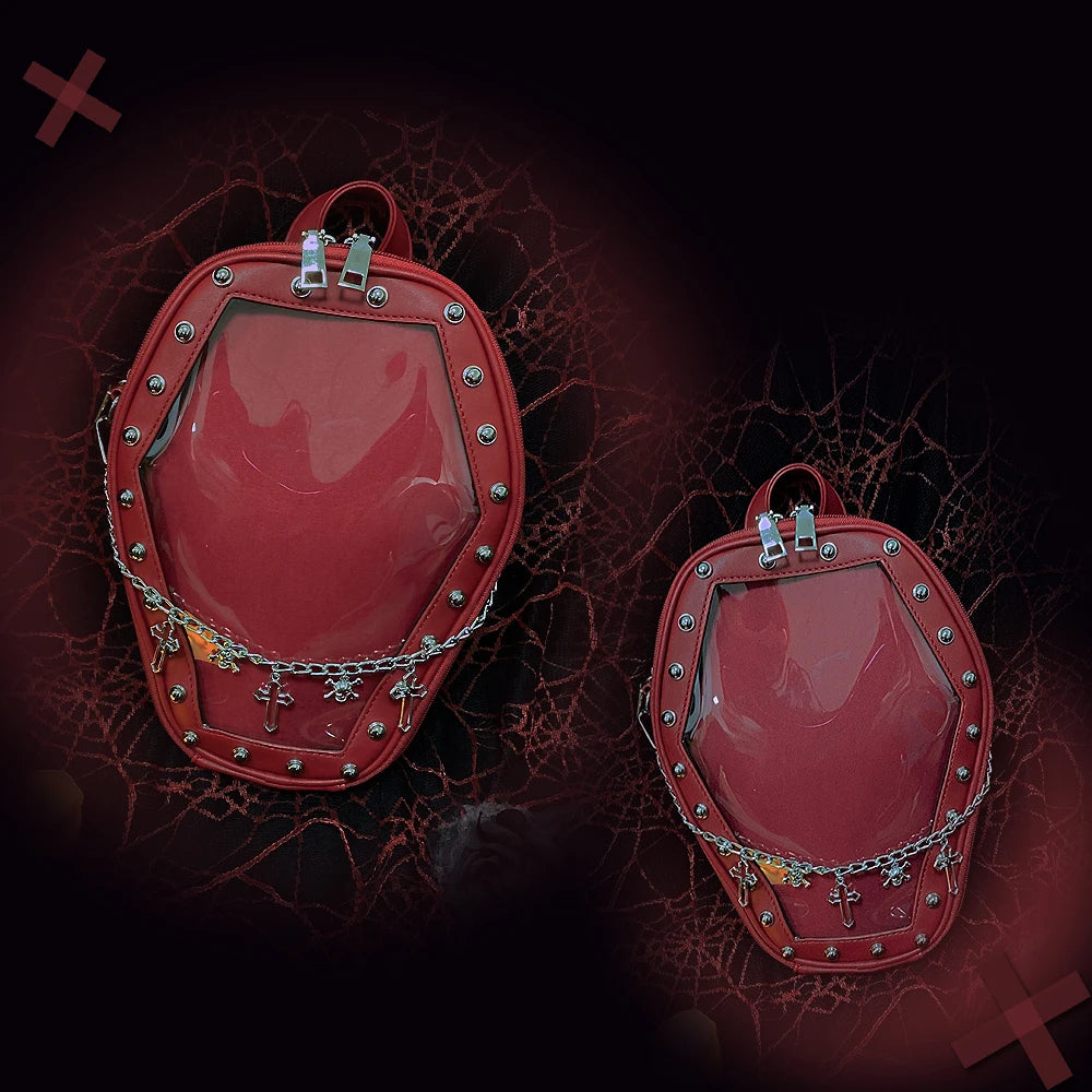 Gothic Punk Coffin Shape Ita Bag Women Clear Backpacks Dark Lolita Handbag and Shoulder Bag Girls Cosplay Designer 2 Insert