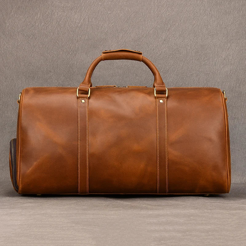 Natural Cowskin Travel Bags Waterproof Men's Leather Overnight Bag Handbag For Plane Luggage Men Male Weekend Bag Business 55cm