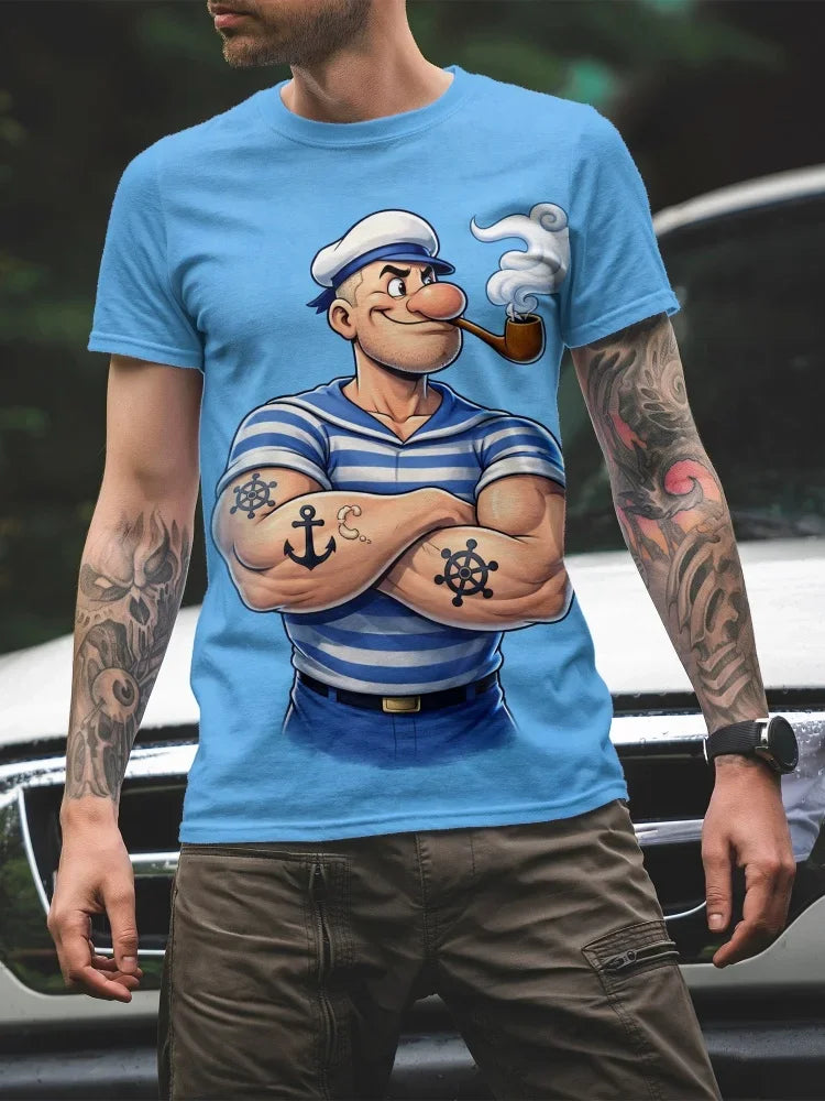 Popeye the Sailor 3D Graphic T-Shirt — Men's Retro Cartoon Short Sleeve Tee