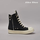 Brand Men Shoe Casual High Top Women Sneaker Quality Black Ankle Boot Designer Leather Zipper Metal Hole Luxury Laces Flat Shoe