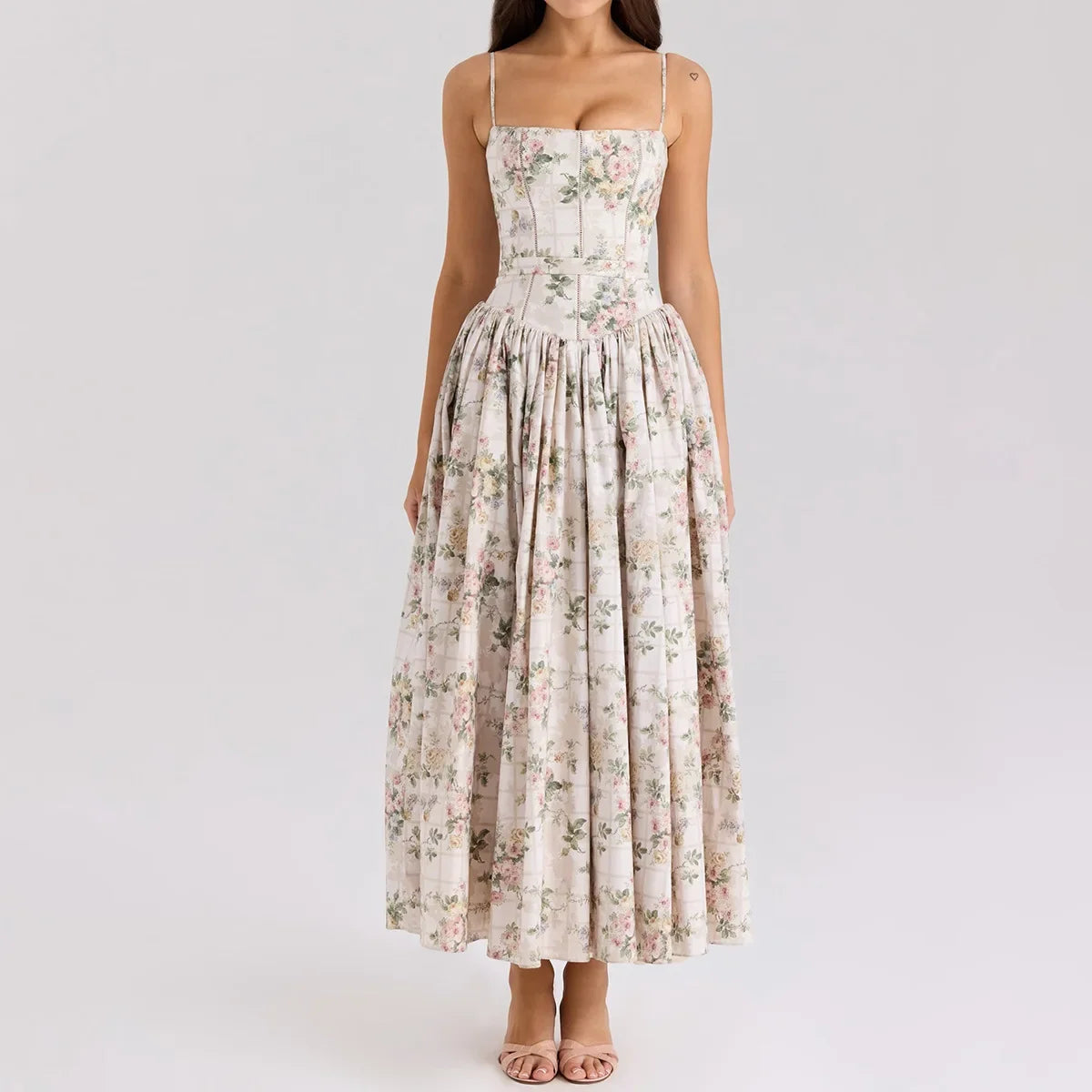 Floral Print Spaghetti Strap Midi Sundress - Elegant Boho Chic Summer Beach Dress
