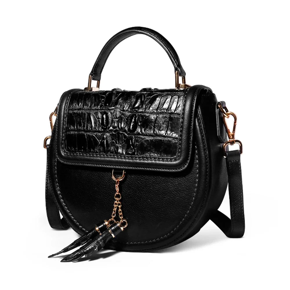 KEXIMA Crocodile Embossed Leather Round Shoulder Bag