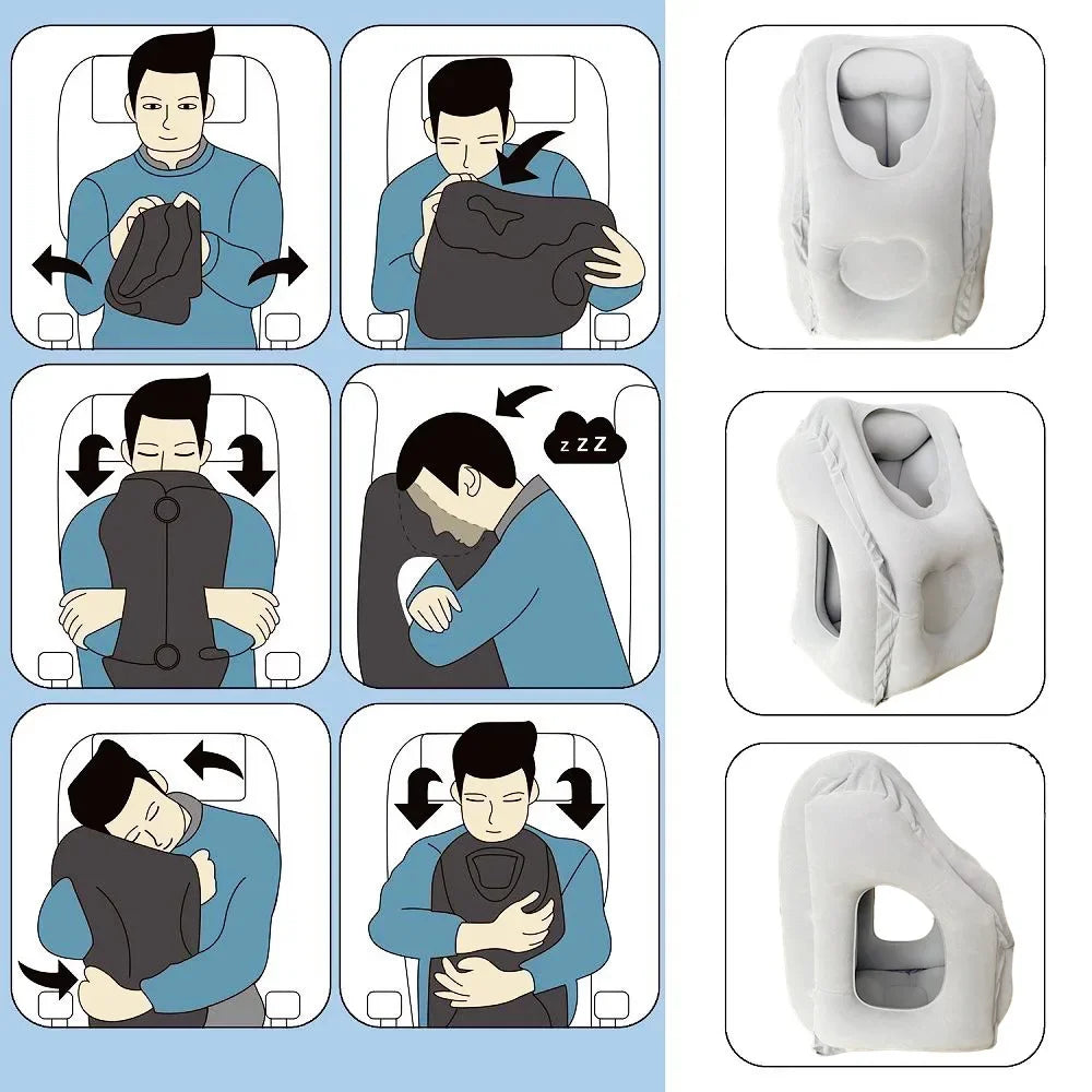 New Pattern Inflatable Travel Pillow Portable Chin Support Neck Pillow for Airplane Car Bus Train Office Nap Rest Support Pillow