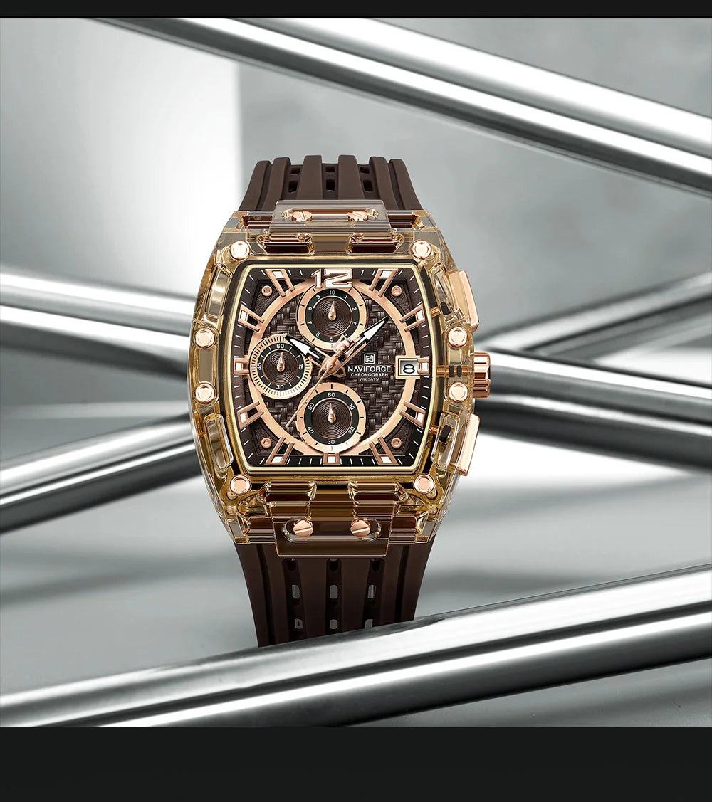 Men's Sport Chronograph – Waterproof Silicone Strap Tonneau Watch