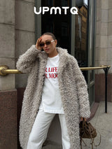 Gray Wool-Blend Faux Fur Maxi Coat