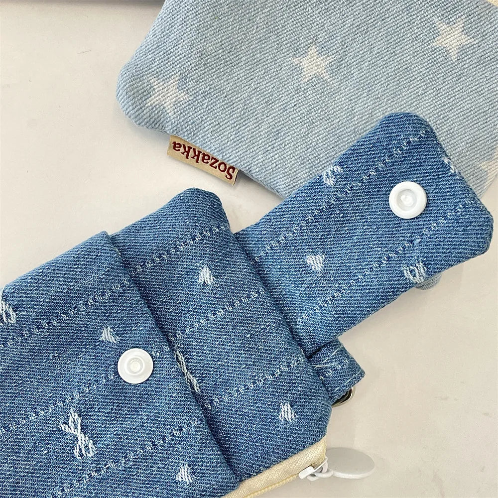 Women Short Wallets Canvas Female Purses Cute Star Bow Card Holder Wallet for Girl Small Zipper Wallet with Coin Purse
