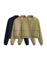 Women’s Vintage Utility Bomber Jacket – Chic Button-Down Outerwear