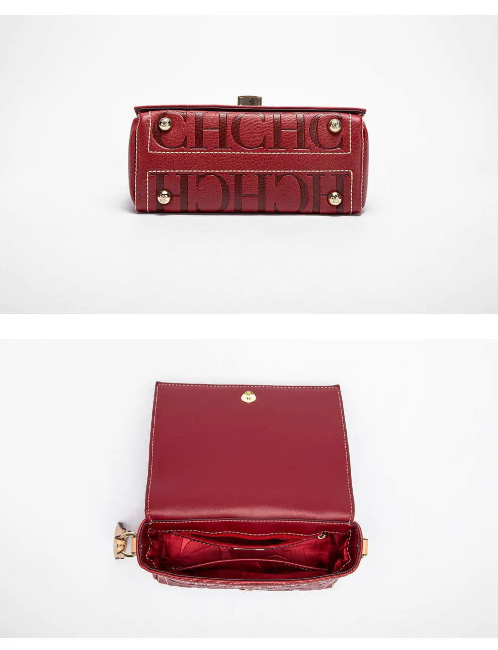 CH Crossbody Bag For Women Luxury Monogram Leather Handbag Fashion Wide Strap Shoulder Bag Elegant Lock Flap Bag For Daily Use