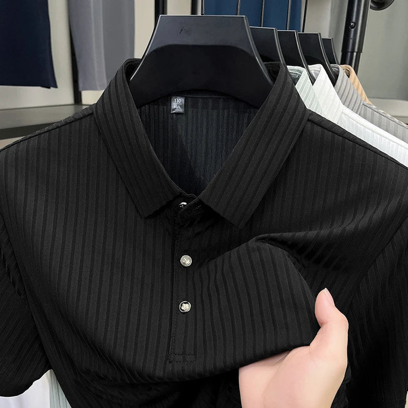 Men's Striped Polo Shirt – Breathable Summer Style