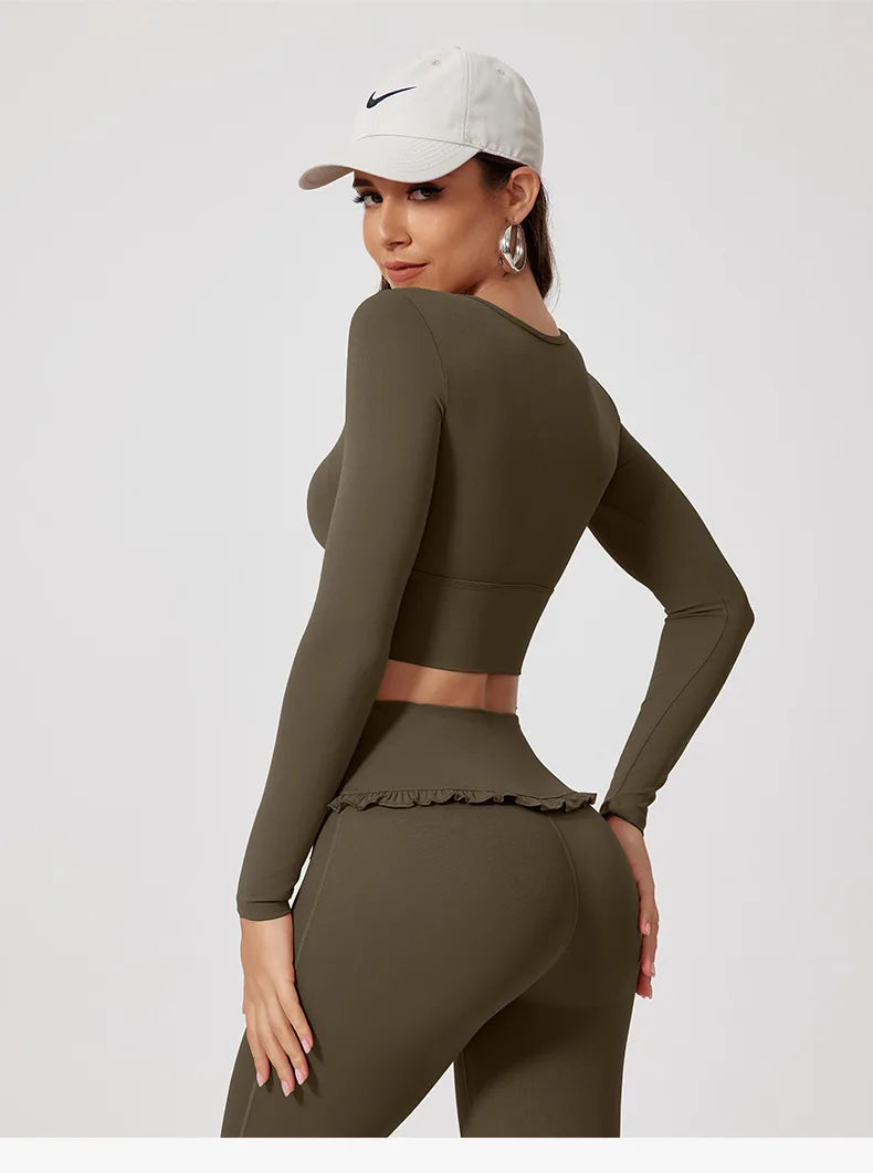 Premium Women’s 2-Piece Yoga & Gym Set – Long Sleeve Quick-Dry Sportswear