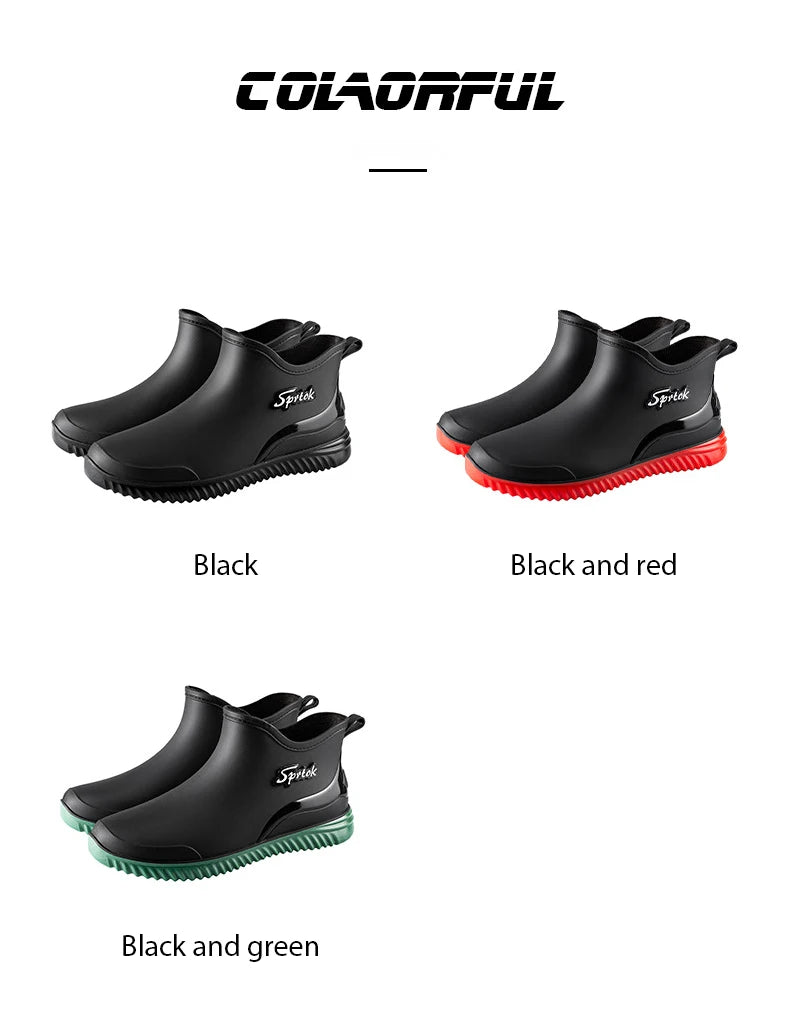 Fashionable Adult Short Rain Boots Waterproof Ankle Shoes Anti-Slip Durable Rubber Footwear For Men Women Suitable for Rainy Day