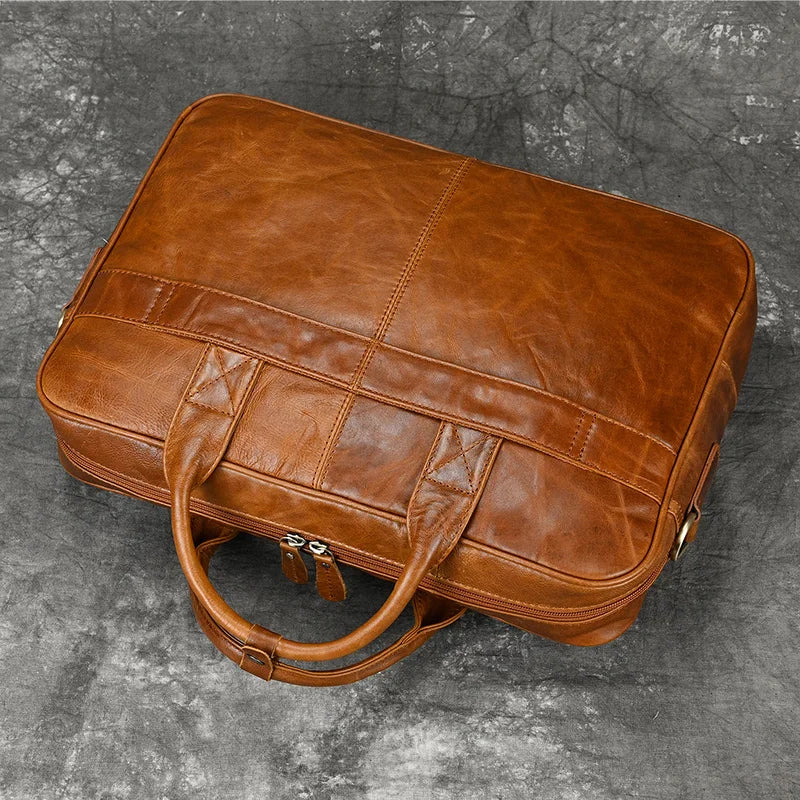 Men Briefcase Genuine Leather Laptop Bag 14 15.6" PC Doctor Lawyer Computer Bag Cowhide Male Briefcase Leather Men Business Bag