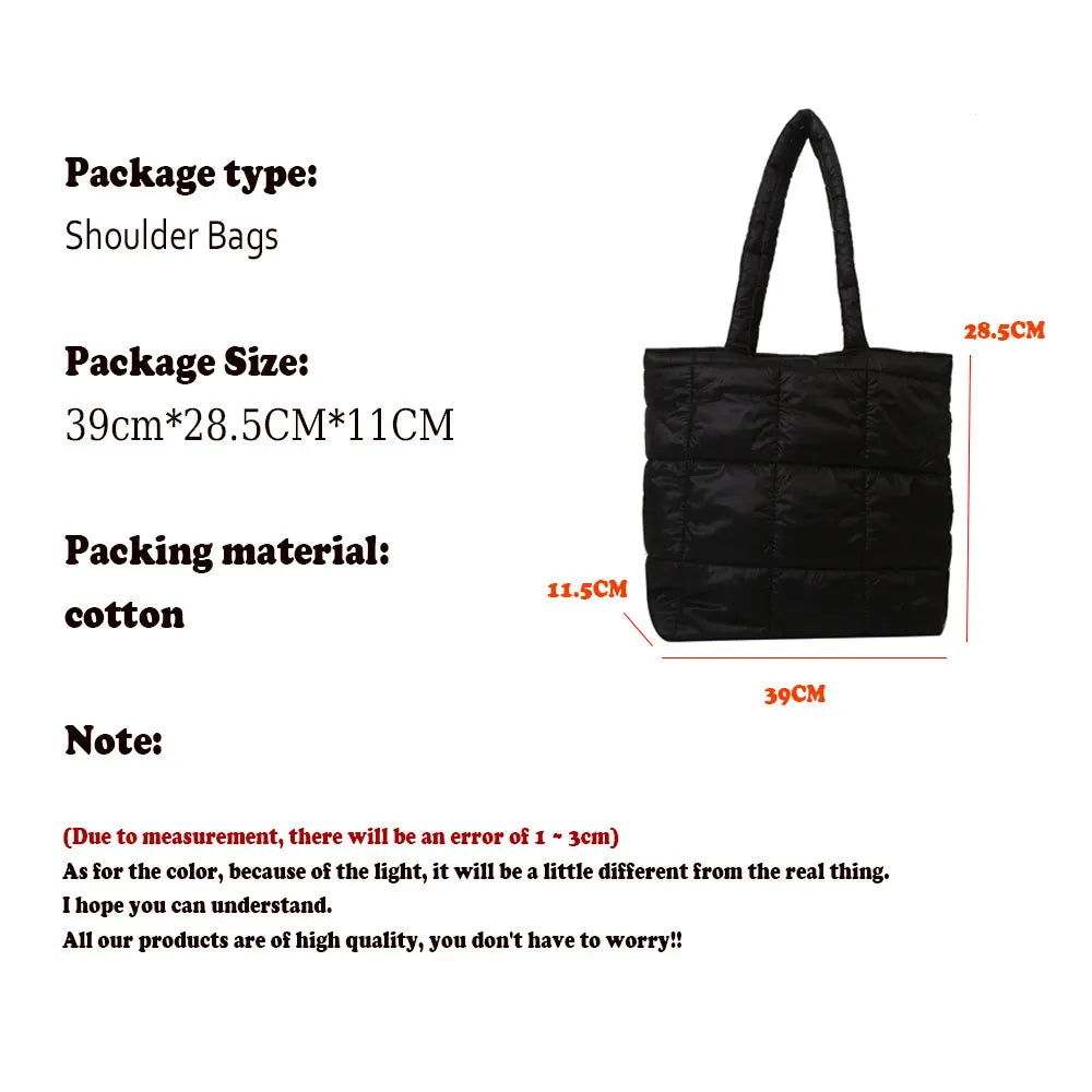 Winter Padded Shoulder Bag for Women Large Capacity Top HandleBag Winter Quilted Cloud Handbag Shopping Bags Bolsas Para Mujeres