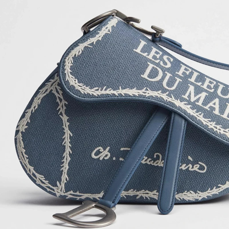 Luxury Designer Saddle Bag for Women Blue and White Book Cover Embroidery Shoulder Bag Fashion Exquisite High End Crossbody Bag