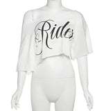 KSylCue Letter Print Off-Shoulder Crop Top