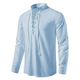 King Billion Men's Shirts Casual Men Cotton Linen Long Sleeve T-shirt Spring Autumn Vintage Shirt US Size Drawstring Neck
