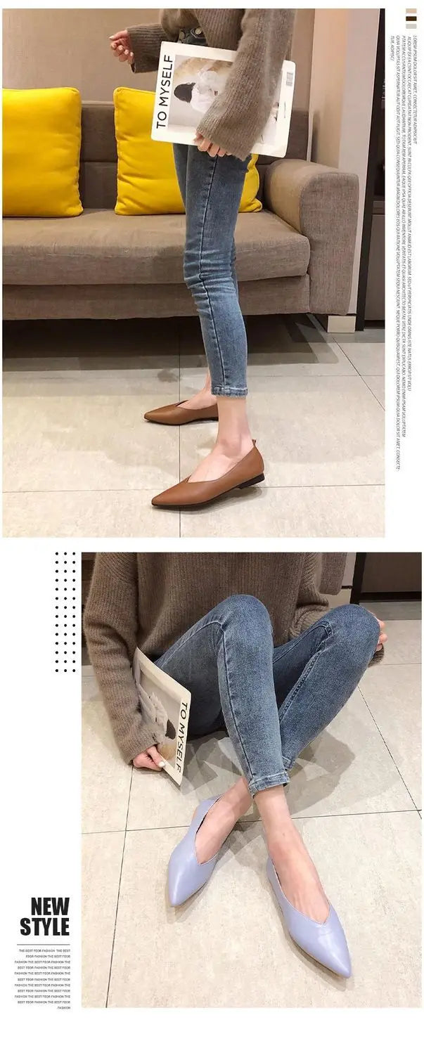 Genuine Leather Pointed-Toe Flats for Women