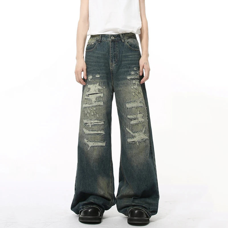 Men's Distressed Wide-Leg Jeans
