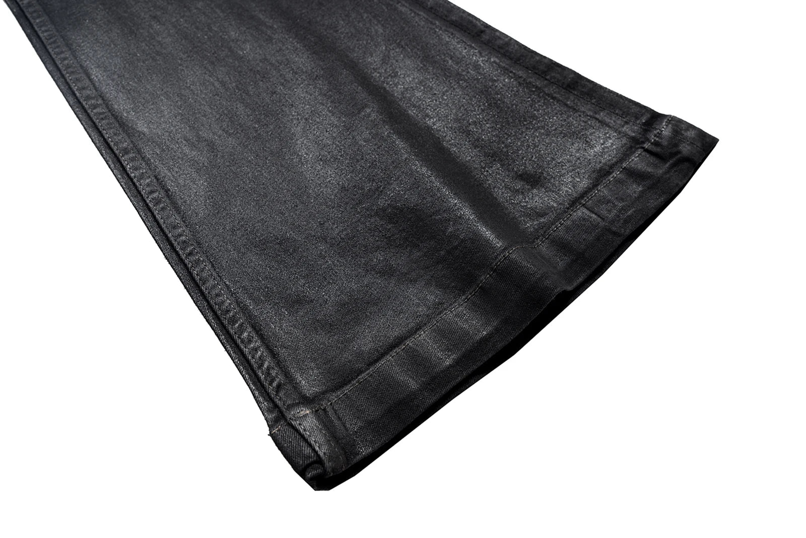 Black Waxed Leather Stretch Flare Jeans