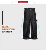 MIJKO Black Original Cow Jeans Wood Trousers Bright Line Design Comfortable Fit Workwear Casual Pants ZJ118