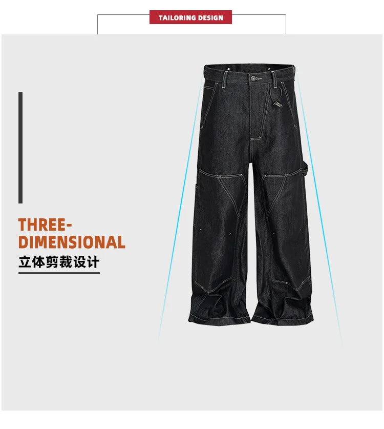 MIJKO Black Original Cow Jeans Wood Trousers Bright Line Design Comfortable Fit Workwear Casual Pants ZJ118