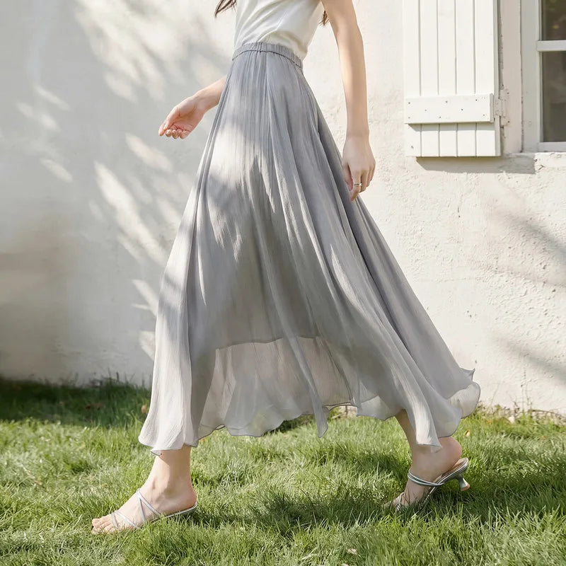 Sentubila Flowy A-Line Skirt – Iridescent Sheen
