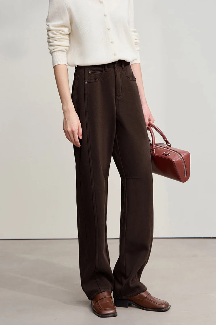 AMII Wide-Leg Cotton Jeans | Warm Winter Denim for Women