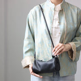 Full Grain Leather Soft Balck Small Size Crossbody Bags For Women Luxury Adjustable Shoulder Strap Underarm Bag Portable Handbag