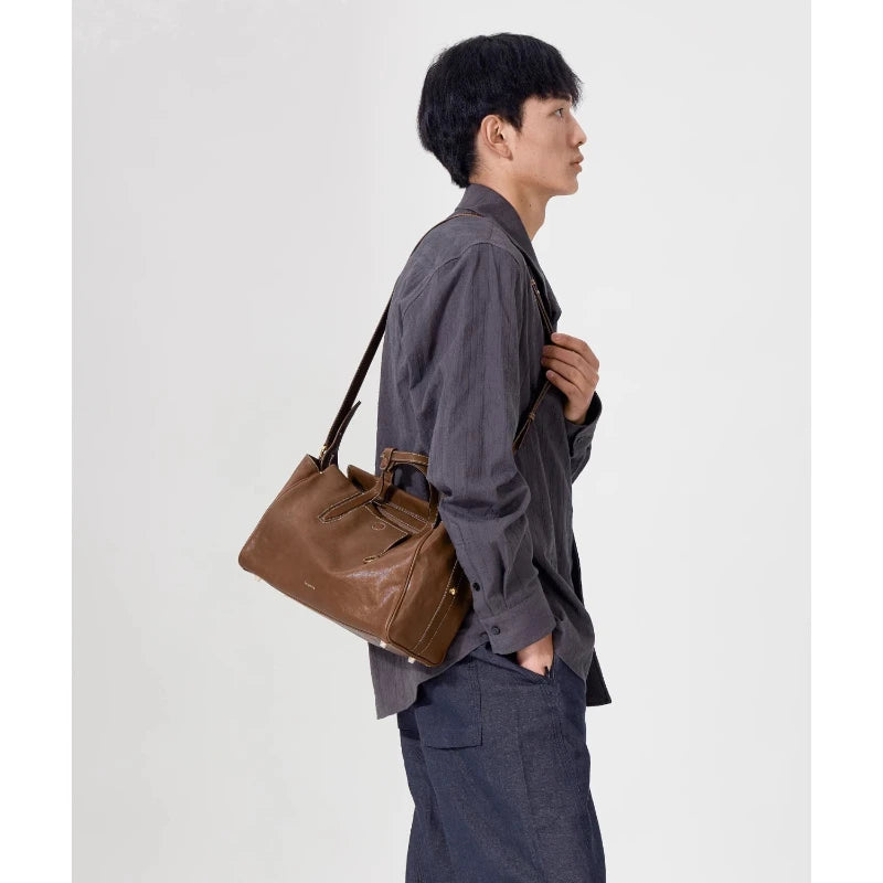 Songmont Travel Bag Vegetable Tanned Cowhide Tote Shoulder Handbag