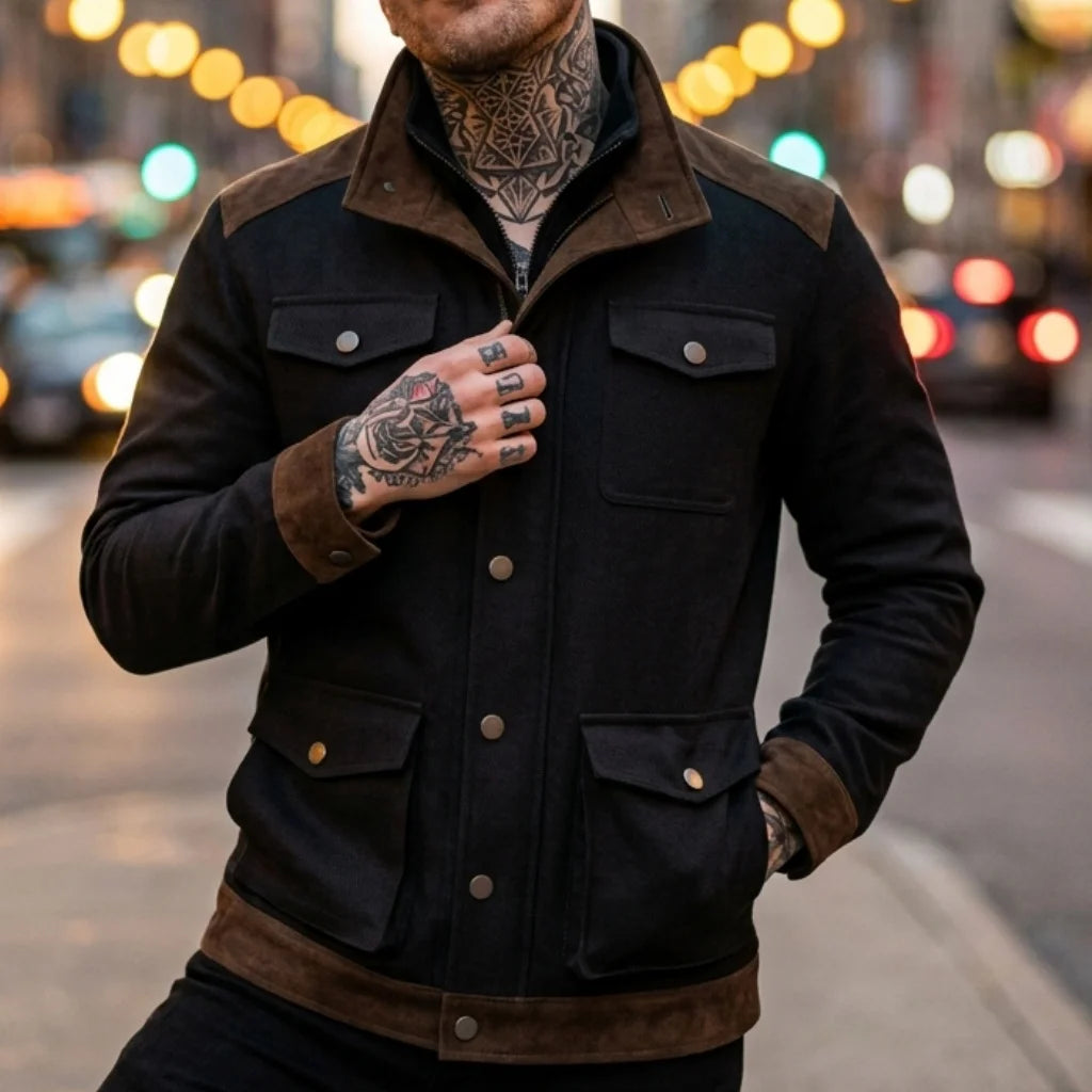 New Denim Men's Jacket Multi-pocket Fake Two Coats Denim Contrast Jacket Suede Matching Design Men's Streetwear Men's Denim Top
