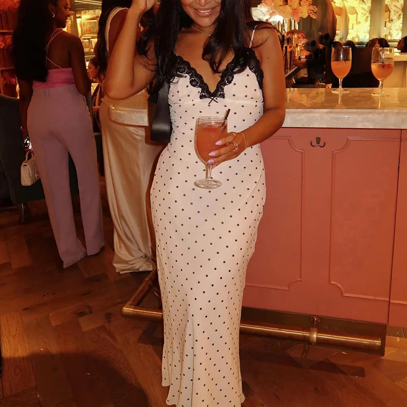 V-Neck Lace Patchwork Maxi Gown