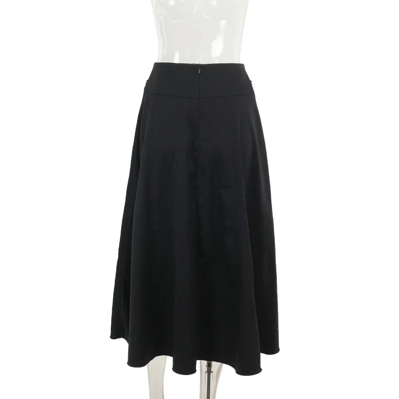Gothic High-Waist A-Line Midi Skirt | Harajuku Grunge Y2K